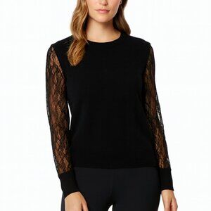Magaschoni Cashmere Black Sweater Lace Sleeves Size Medium Romantic, Whimsigoth